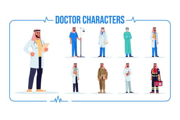 Arab Doctor Vector Illustration Set