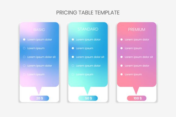 Colorful Price Table Template for Modern Design