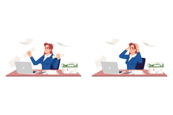 Managing Stress in the Workplace: Insights from Stressed Businesswoman SVG Illustrations