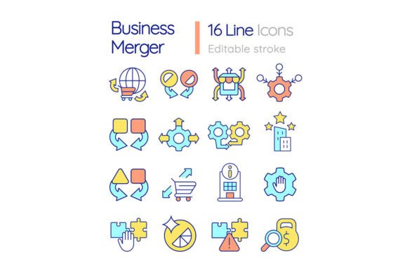 Strategic Use of Business Merger and Consolidation Icons for Effective Marketing and Planning