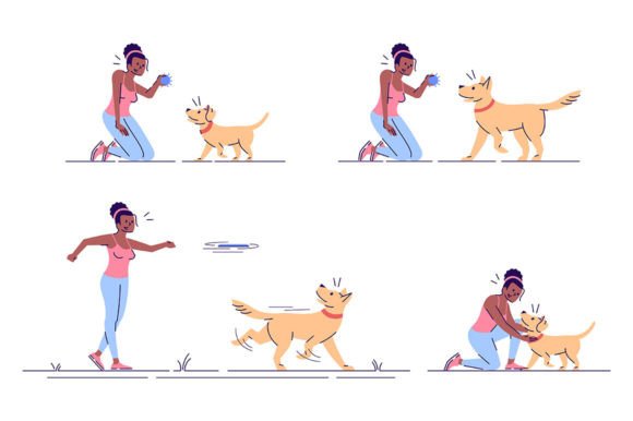 Woman Playing with Dog Svg Illustrations